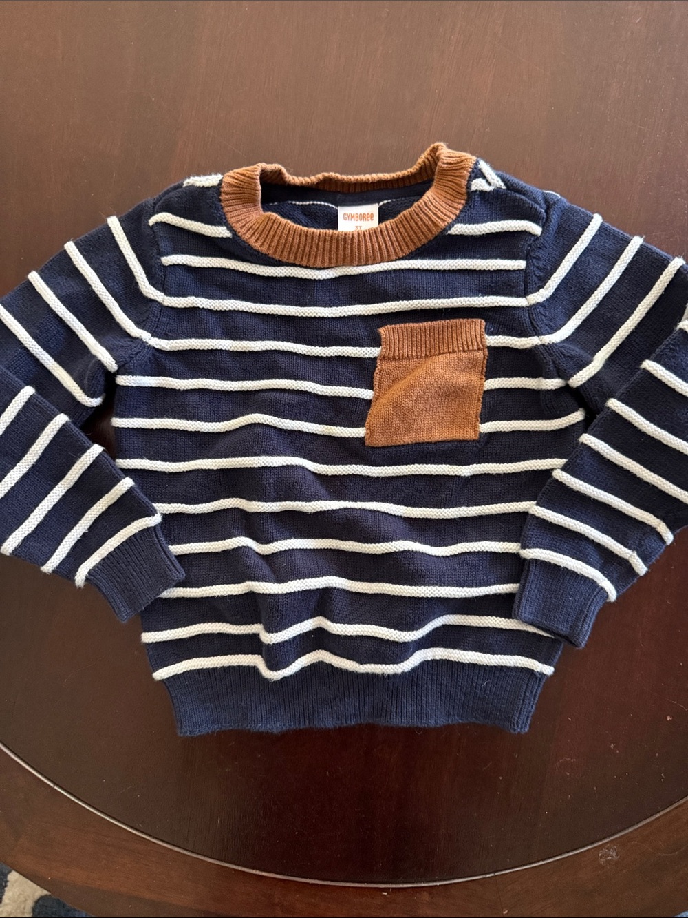 Gymboree Navy & White Striped Sweater with Brown Pocket